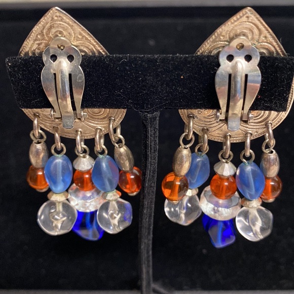 BAER SF Marjorie Baer Silvertone Clip Earrings with Dangles VGC - Picture 2 of 8